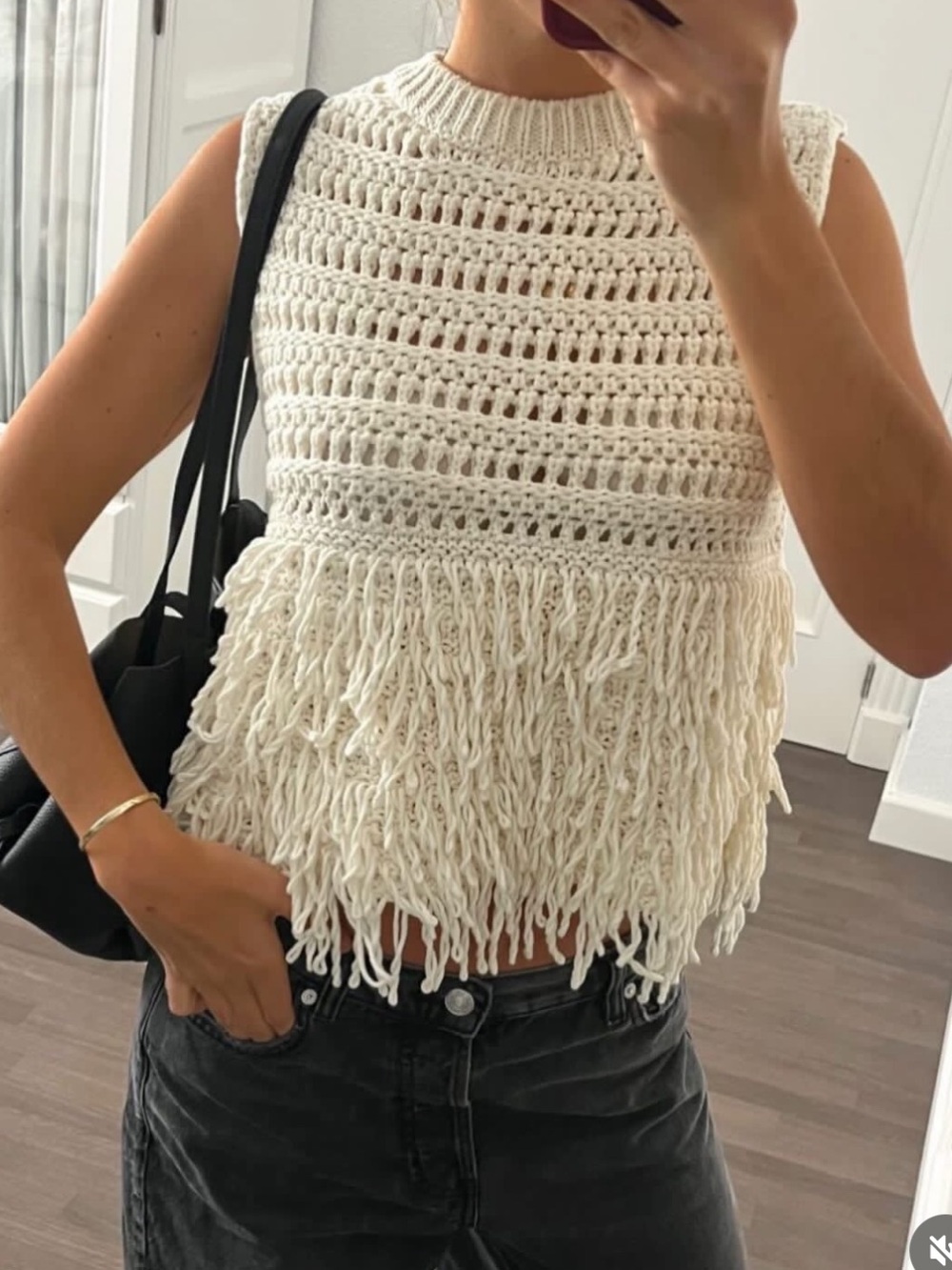 Zara NWT crochet fringe sleeveless top ecru 1822/100 - Picture 3 of 4